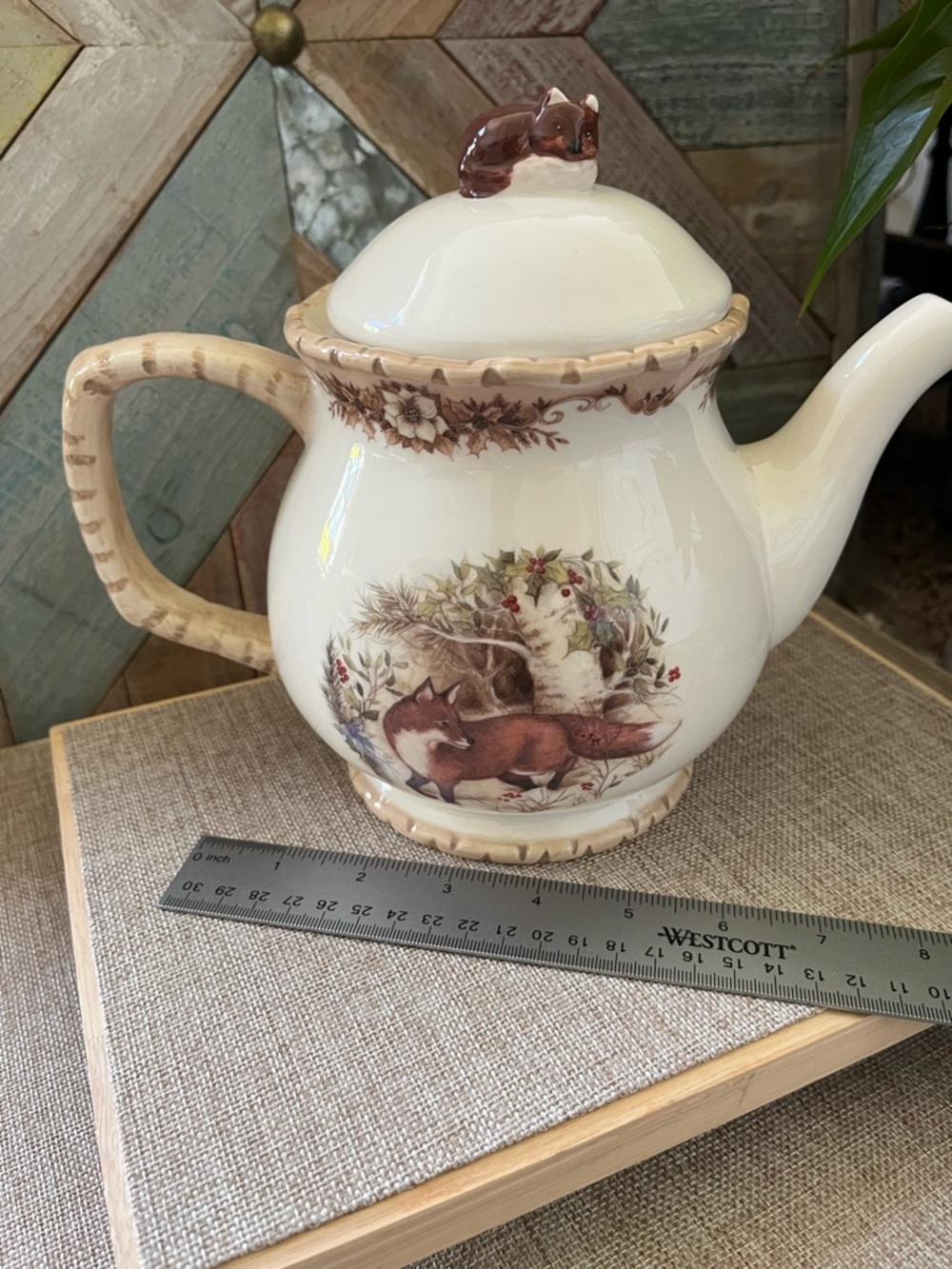 Cracker Barrel Ceramic Fox Teapot in Cream and Brown